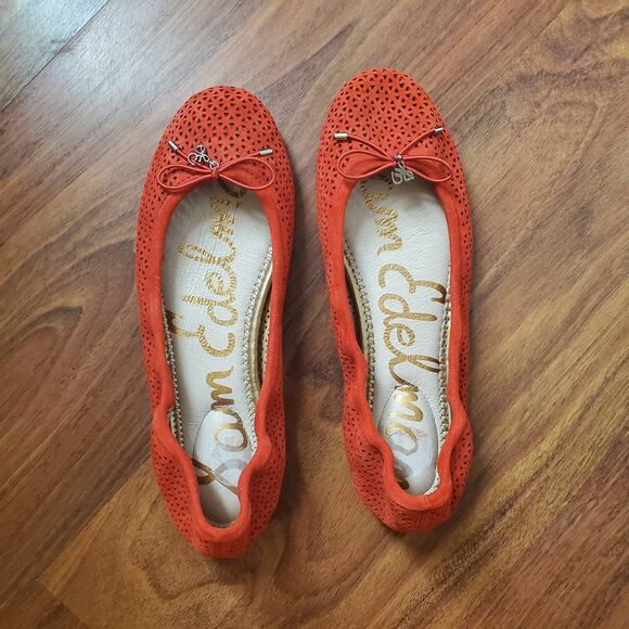 Sam Edelman Felicia Coral Red Laser Cut Out Ballet Flats Women's Size 6 - Picture 3 of 16